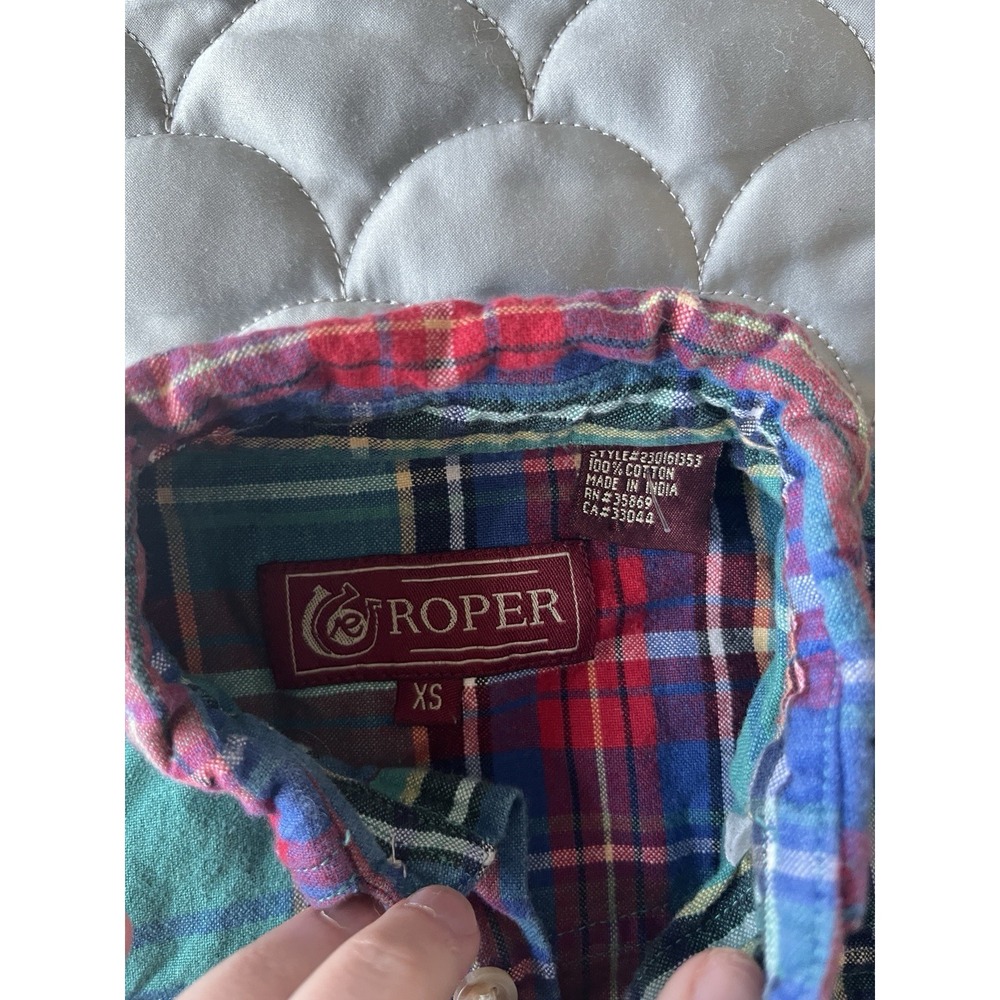 Roper Plaid Print Long Sleeve Snap Western Shirt Boys Sz: XS - Picture 2 of 5
